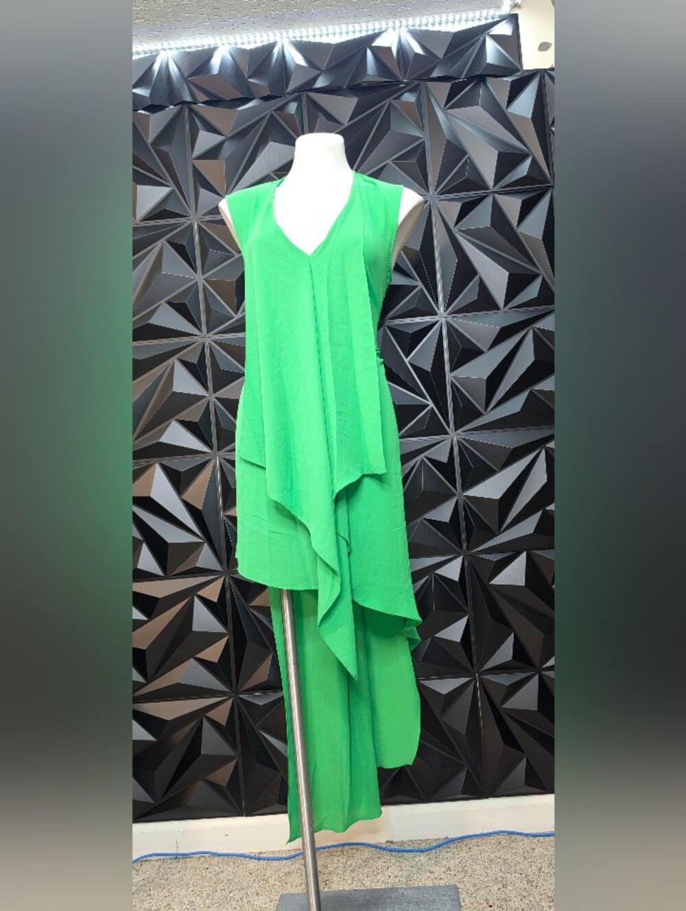 BCBG Vibrant Green high low Draped Sleeveless Dress